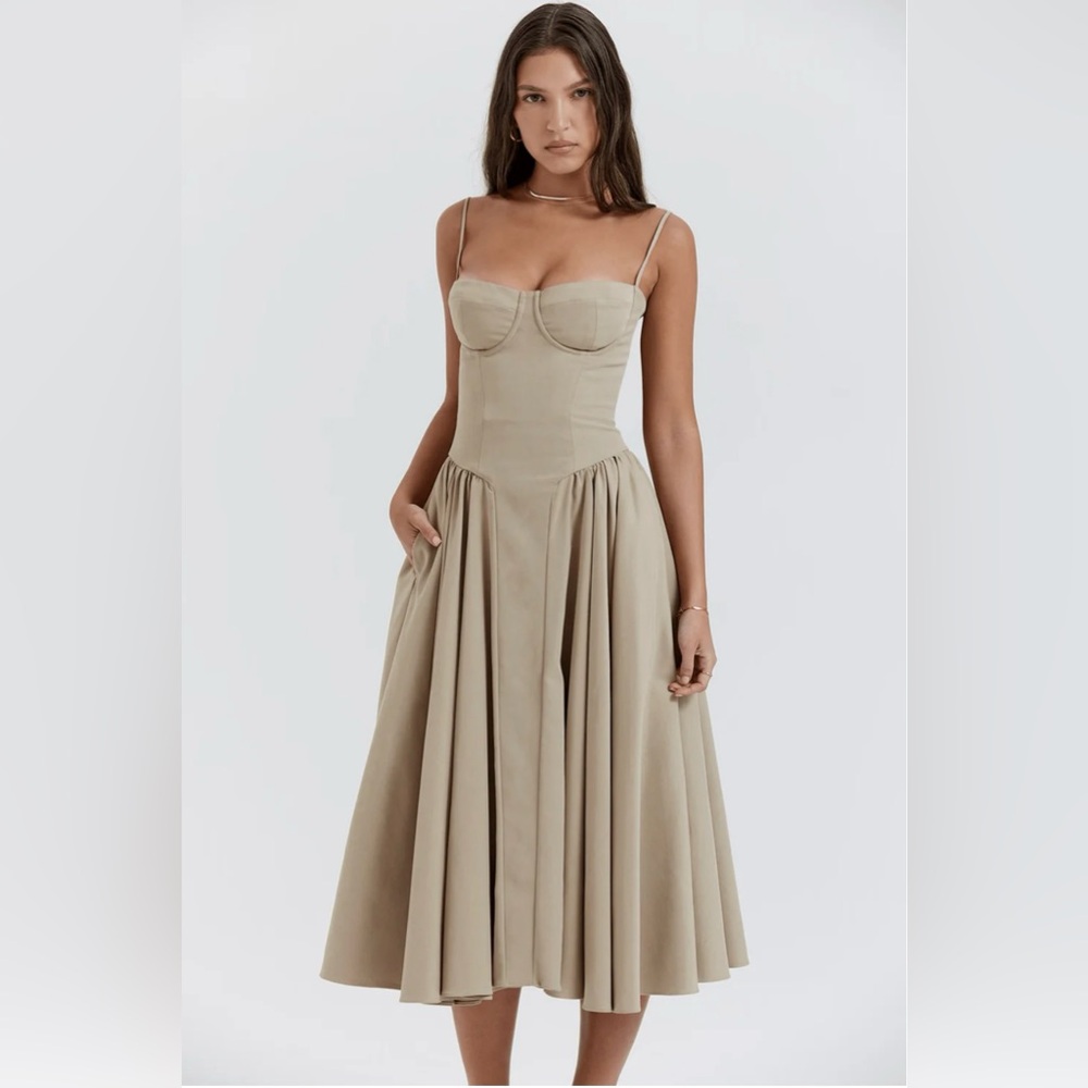 Tan Corset Midi Dress